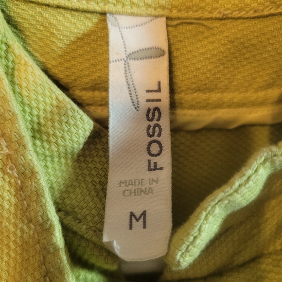 FOSSIL Double Collar Collar Cap Sleeve Charteuse Jacket Sz Medium - Picture 10 of 10